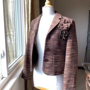 Elegant Brown Zara Women's Jacket with Floral Detail